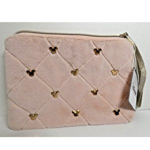 Disney Minnie Mouse Cosmetic Bag Pink Pouch Faux Fur Purse Case Makeup NWT